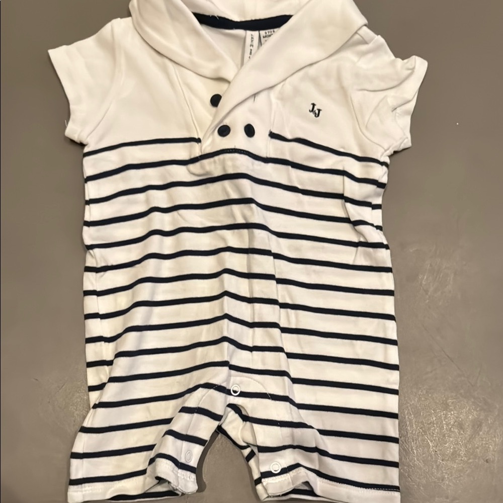Jamie & Jack White and Navy Striped Baby Romper